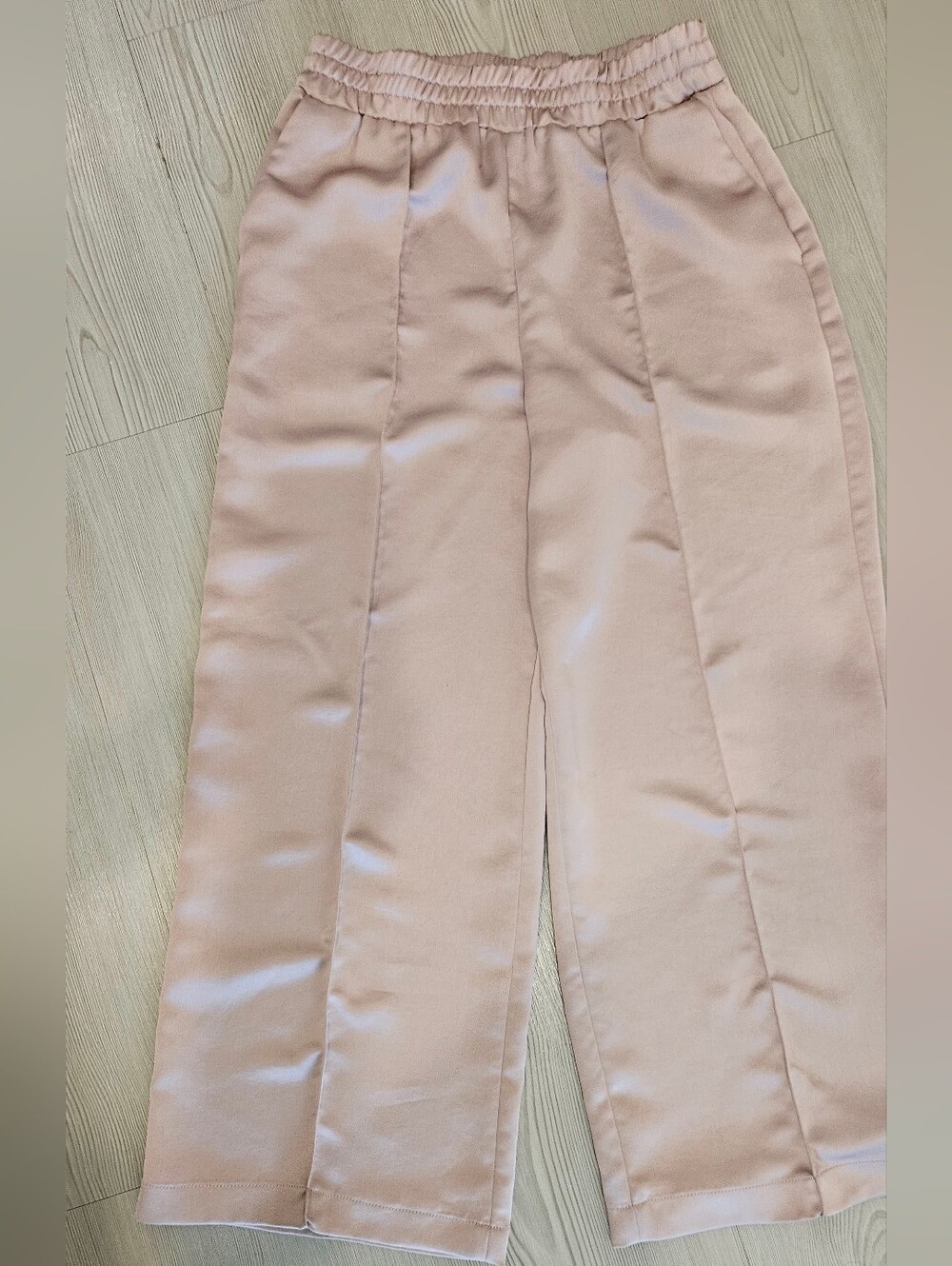 Express Light Pink SATIN  Elastic-Waist Wide-Leg Pants